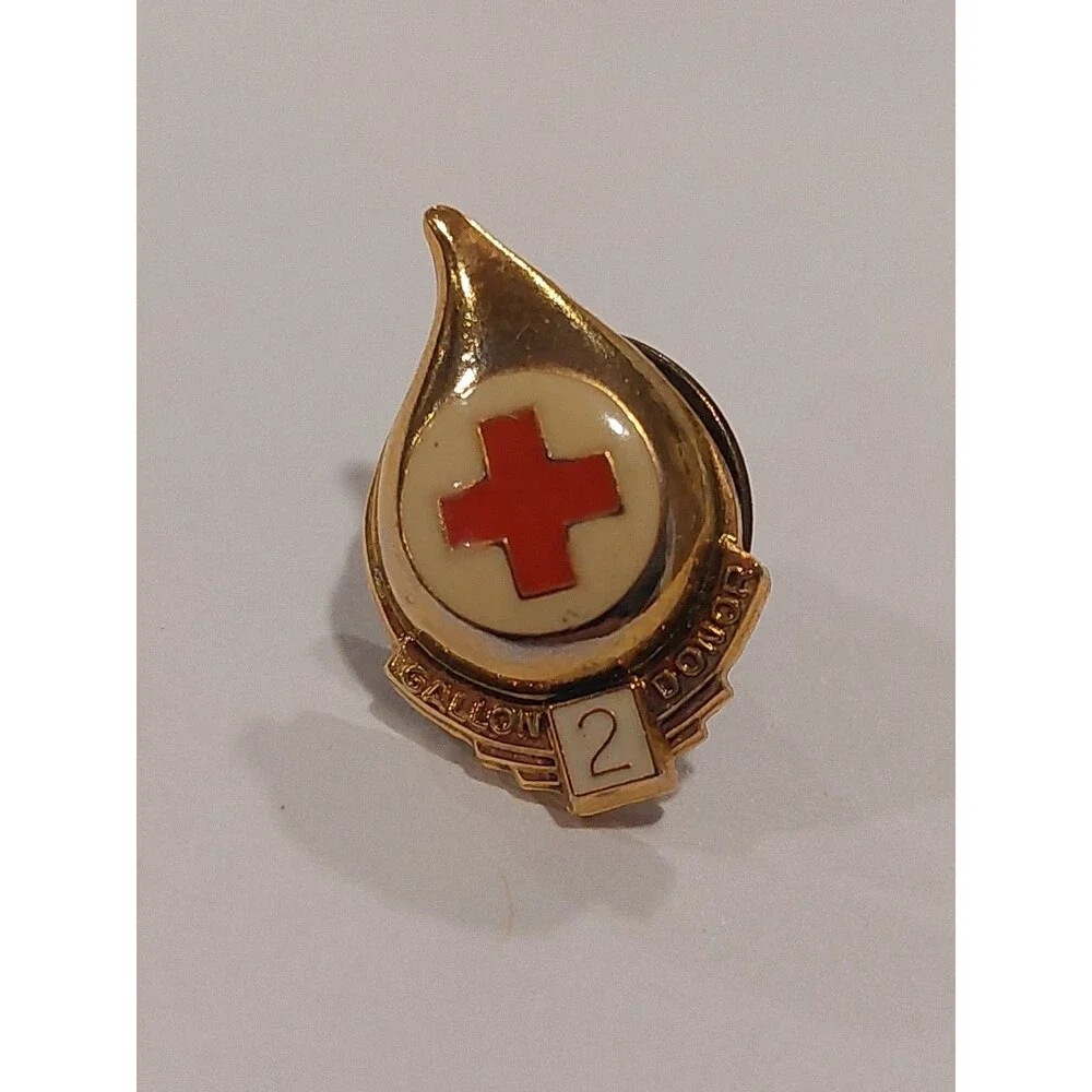 Red Cross Blood Donor 2 Gallon Award Lapel Pin Red & White Enamel